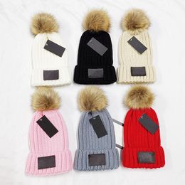 Solid Colour Fur Pom Poms Kid Hat Winter Hats for Women Girl Caps Knitted Beanies Cap Baby Skullies Beanie 1-12 Years Old