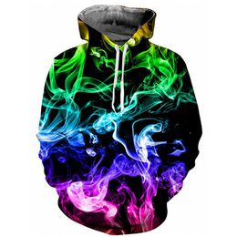 New Trend Colourful Flame Hoodie 3D Sweatshirt Men And Women Hooded Loose Autumn And Winter Coat Street Clothing Jacket Hoodies G1007