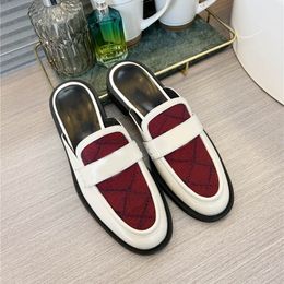high quality Leather Designer Womens shoes Women Loafers With Double letter Slip-on Casual Half slippers Cord Flat Dress shoe