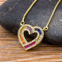 best chain for pendant Canada - Pendant Necklaces Romantic Women Initial CZ Heart Shape Rainbow Copper Pendent Long Snake Chain Jewelry for Lady Girls Best Gift 221221