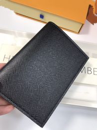 Top quality Luxury Designer Wallet for men old Flower with Genuine Leather black grid card holder passport case gift box