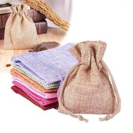 Gift Wrap Jewellery Packing Drawstring Bags Small Mini Wedding Party Supplies 9x7cm Multicolor Linen 15Pcs