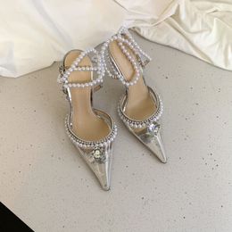 spring high heels womens sandals fashion elegant sparkling rhinestone beaded pointed toe single female stiletto