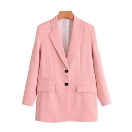 Women Fashion Office Wear Single Breasted Blazers Coat Vintage Long Sleeve Pockets Female Outerwear Chic Tops 210521