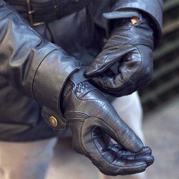 Summer Breathable Touchscreen Black Gloves Motorcycle City Ride Men's Leather Gloves H1022