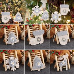 Christmas Decorations Tree Pendant Stars Bells Hat Stocking Wooden Wool Diamond Hanging Decoration Crafts Warm Decor Glove Boots