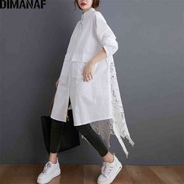 DIMANAF Plus Size Blouse Shirts Women Clothing Fashion Lace Floral Elegant Lady Tops Casual Loose Long Sleeve Button Cardigan 210719