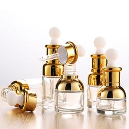 Empty Gold silver Glass Dropper Bottle 20ml 30ml 50ml Luxury Serum Bottles for Essential Oil