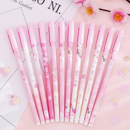 Gel Pens 12pc Kawaii Pen 0.38mm Cherry Blossoms Cute Black Ink Signature Water Office School Supplies Creative Stationery