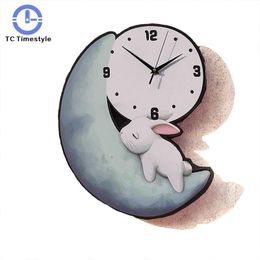 Wall Clocks Kids Clock Cartoon Painted Cute Moon Watch Kid's Mute Bedroom Children's Room Kindergarten Fashion