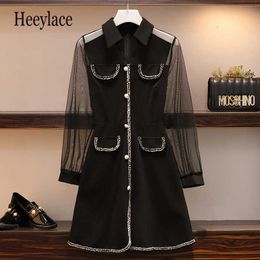 Plus Size Long Sleeve V Neck Office Ladies Elegant Shirt Dress Women Autumn Casual A Line Slim Dress Knee-Length Party Vestidos Y1006