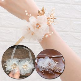 Wedding Girls Bridesmaid Wrist Flowers Bracelet Party Fabric Hand Flowers Ribbon Bride Wedding Supply Accessories Bridal Prom