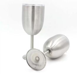 2021 Silver 10OZ Wine glasses Goblets double layer Stainless Steel Wine cup Beer coffee Wine glass with lid