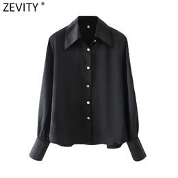 Women Fashion Golden Breasted Buttons Black Smock Blouse Office Ladies Long Sleeve Shirt Chic Blusas Tops LS7639 210416