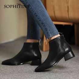 SOPHITINA Ankle Boots Women Casual Premium Leather Zipper Boots Round Toe Mid Heel Spring/Autumn Office Elegant Lady Shoes SO883 210513
