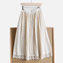 Lamtrip Unique Retro Lolita Two Layers Embroidery Lace Patchwork Ultra Long Skirt Mori Girl Summer 210413