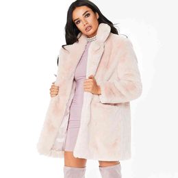 Autumn Winter Pink Plush Coat Medium Long Plush Coat Imitation Rex Rabbit Hair Short Warm Women's Coat 211207