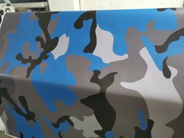 Snow Camo Vinyl Black Grey Blue Camouflage Pattern Sticker Wrap Air-Release Adhesive Film Sheets For Car Wrapping