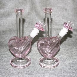 9 inch Pink Glass Bong bowls Heart Shape Hookah Shisha Beaker Dab Rig Smoking Water Pipe Philtre Bubbler W ICE Catcher