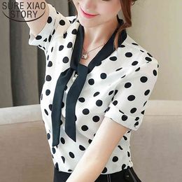 Summer Fashion Women Short Sleeve Plus Size V-neck Slim Fit Casual Party Blouse Polka Dot 5185 50 210415