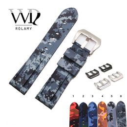 Rolamy 24mm Watch Band Strap Waterproof Silicone Rubber Band Loops for Panerai Luminor High Quality Camo Color Replacement Strap H0915