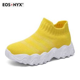 EOSNYX 2021 Toddler / Küçük / Büyük Çocuk Rahat Moda Eğitmenler Kız Erkek Yüksek Üst Örgü Çorap Sneakers Çocuk Okul Slip-On Shoes G1126