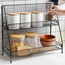 Iron Storage Shelf Rack For Kitchen Bathroom Organiser Double Layer Assembly Cosmetic Basket 211112