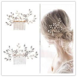 Wedding Bridal Pearls Hair Comb Crystal Rhinestone Headpiece Crown Tiara Silver Flower Headband Head Accessories Jewelry Gold Charm Fashion Headdress For Girls