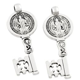 Antique Silver St Benedict Medal Cross Smqlivb Key Charm Beads Catholic Christopher Pendants Alloy L1684 25x59mm 40pcs/lot