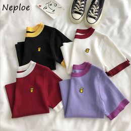 Neploe Summer Knitted T Shirts Women Casual O-Neck Short Sleeve Thin Ladies Slim Tee Fashion Femme Knitwear Tops 1E380 210423