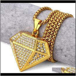 & Pendants Jewelrytrendy Men Pendant Necklaces Fashion Fl Rhinestone 18K Gold Plated Long Chains Rock Hip Hop Jewellery Filling Pieces Male Pu