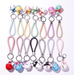 26 Colors Double Color Leather Braided Bell Keychain Rope Woven Cord Car Holder Pendant DIY Accessories