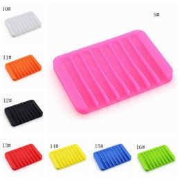 Anti-skid Soap Dish Silicone Holder Tray Storage Rack Plate Box Bath Shower Container Bathroom Accessories BQ828 Party Favor