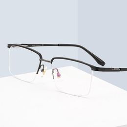 Fashion Sunglasses Frames Vintage Pure Titanium Eyeglasses Frame Men Square Prescription Optical Half Glasses Male Myopia Eyewe