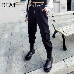 Autumn And Spring Fashion Casual Loose Solid Color High Waist Zipper Overalls Pocket Sports Long Pants Women SF495 210421