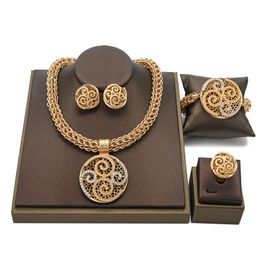 Earrings & Necklace Fashion Dubai Gold Bridal Jewellery Set Statement Wholesale Nigerian Wedding Woman Accessories