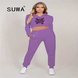 Two Piece Summer 2 Tie Dye Set Long Sleeve Hoodies Crop Top + High Waist Joggers Sport Pants Sweatsuit Women's Sets Sexy 210525