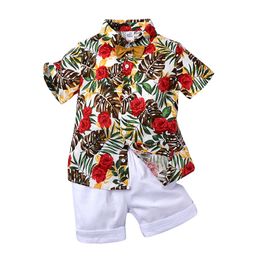 Summer Boys Tops Short Pants 2 Pieces Suits Set Beach Children's Clothing Print Baby Shirts Kids Shorts 210413