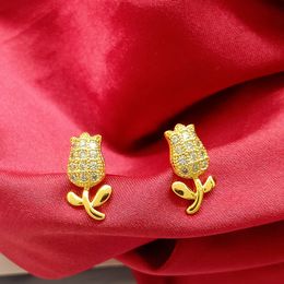 Rose Flower Stud Earrings Women Girl Pretty 18k Yellow Gold Filled Classic Jewellery Gift