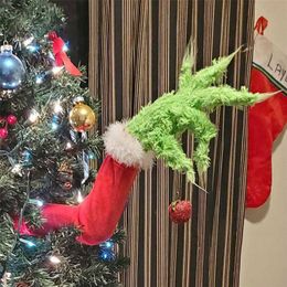 Christmas Decorations Year Furry Green Grinch Arm Ornament Holder for The Tree Home Party Sale 211019