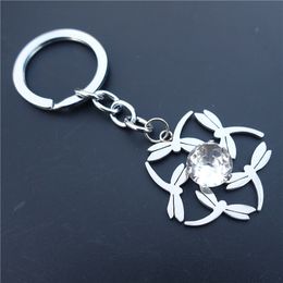 Dragonflies Keyring Stainless Steel Keychain With Stone Men Women Unisex Jewellery 12 pcs/lot Whole