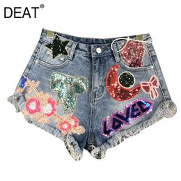 Arrivals Moon Stars Sequins Embroidery Tassel Patch Raw Denim Shorts Female Fashion Tide Women ME670 210421