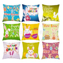 Easter Decoration Pillowcase Coloured Eggs Print Cushion Cover Happy Easter Sofa Throw Pillowcase Chair Decorate Cushion Cover