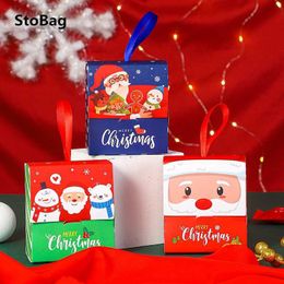StoBag 20pcs Merry Christmas Candy Packaging Paper Box Party Handmade Cookies Decoration Year's Decor Favour 210602