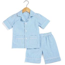 Cotton Stripe seersucker Summer Pajamas sets stripe boutique home sleepwear for kids 12m-12years button up pjs 210908