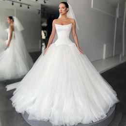 Elegant Princess Plus Size Strapless Wedding Dresses Bridal Gowns Layered Tulle Satin Floor Length Formal Dress Vestido De Novia