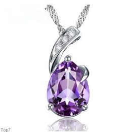 Crystal Womens Necklaces Pendant Amethyst heart women's Jewellery purple diamond gold silver plated