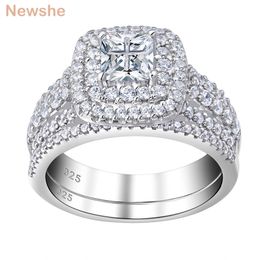 she 925 Sterling Silver Halo Wedding Ring Set For Women Elegant Jewellery Princess Cross Cut AAAAA CZ Engagement Rings 211217