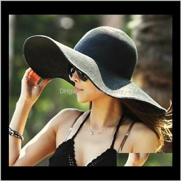 Caps Hats Scarves & Gloves Fashion Accessories Drop Delivery 2021 16 Colours Women Wide Brim Hat Floppy Large Sunhat Beach St Hats Sun Ladies