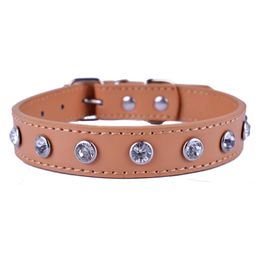 Dog Collars & Leashes Crystal Rhinestones Pu Leather Collar Adjustable Buckle Cute For Small Dogs Puppy Pet Neck Strap Size S M L